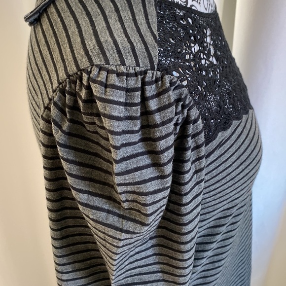 Loft Lace Front Gray Black Striped Swing Dress Black Lace casual dress XSP - Picture 7 of 11